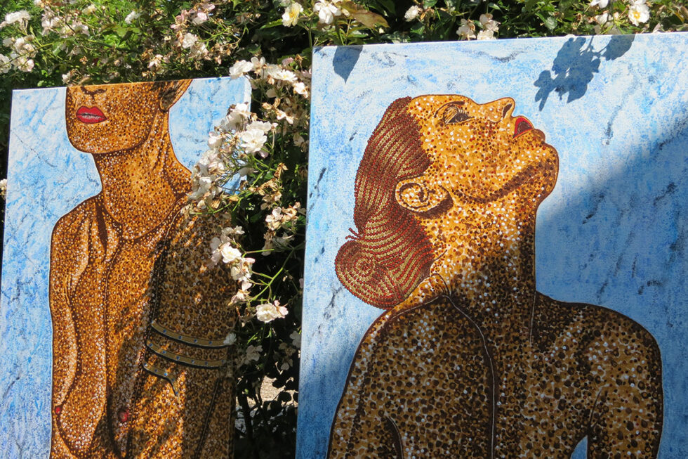 Les 2 tableaux "Blue Dream" seront exposés au salon ART'ALP au Palais de Bondy 69005 Lyon du 4 au 12 mars 2026. Peinture pointillée en techniques mixtes, sur châssis entoilé de format 60 X 120 cm.