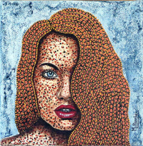 Portrait féminin  pointillé N0 7<br />
format 30 X 30 cm