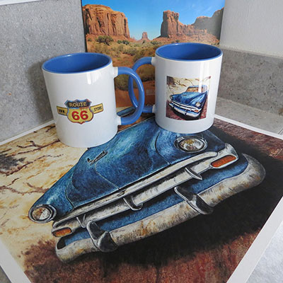 MUG Chevrolet, intérieur bleu, d'après le tableau original de Michel Perrier de format 100 X 80 cm