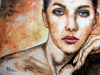 Pensive aux yeux bleus Aquarelle - Format 40 X 50cm