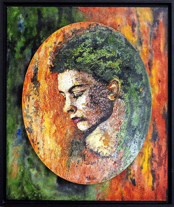 Portrait ovale sur bois